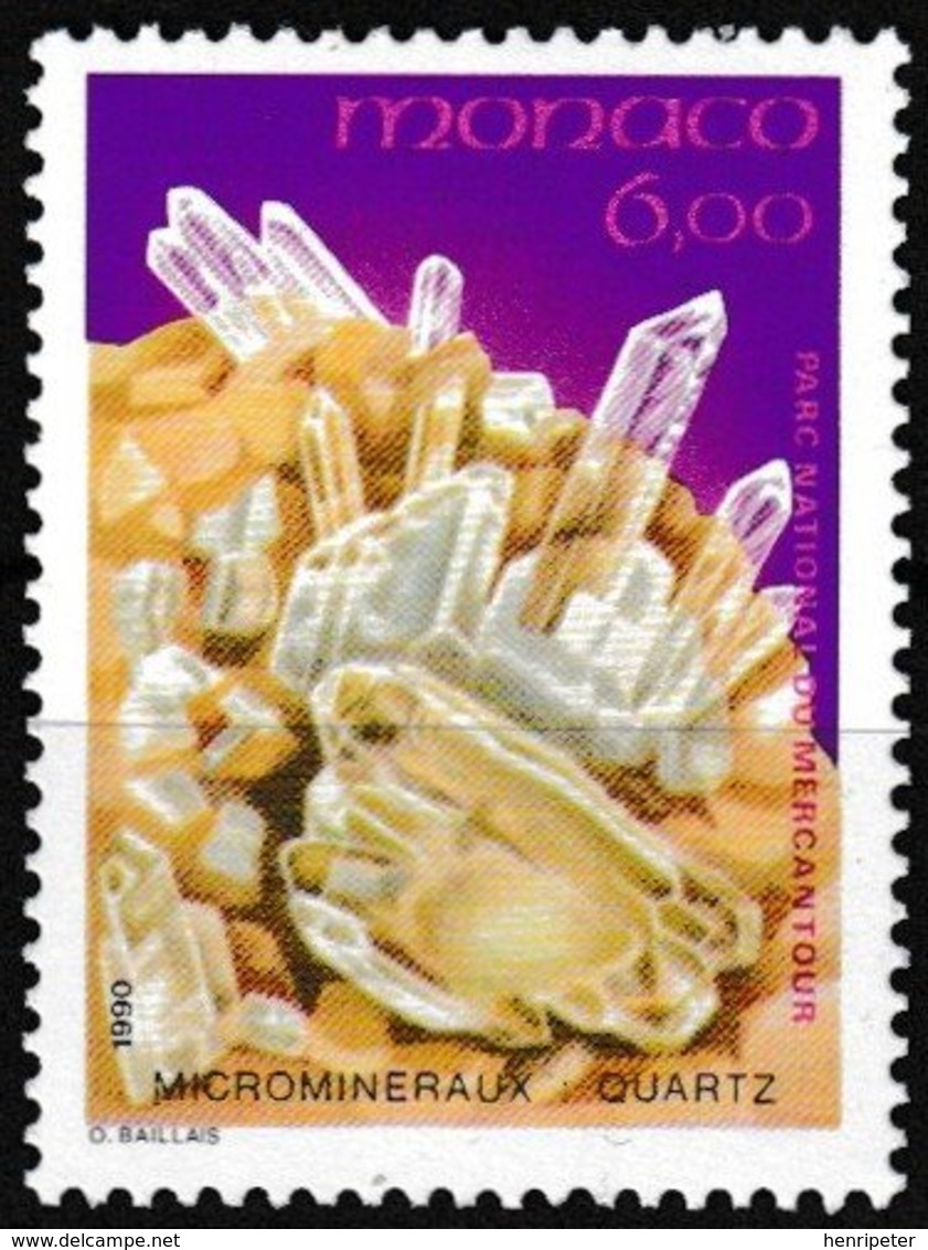 Timbre-poste Gommé Neuf** - Microminéraux Du Parc Du Mercantour Quartz - N° 1735 (Yvert) - Principauté De Monaco 1990 - Neufs