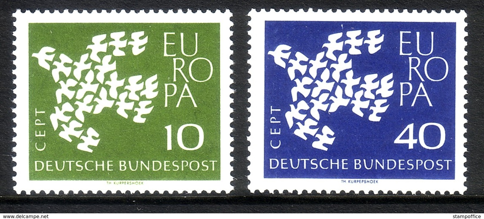 DEUTSCHLAND MI-NR. 367-368 X V POSTFRISCH(MINT) EUROPA 1961 - TAUBE GERIFFELTER GUMMI - 1961