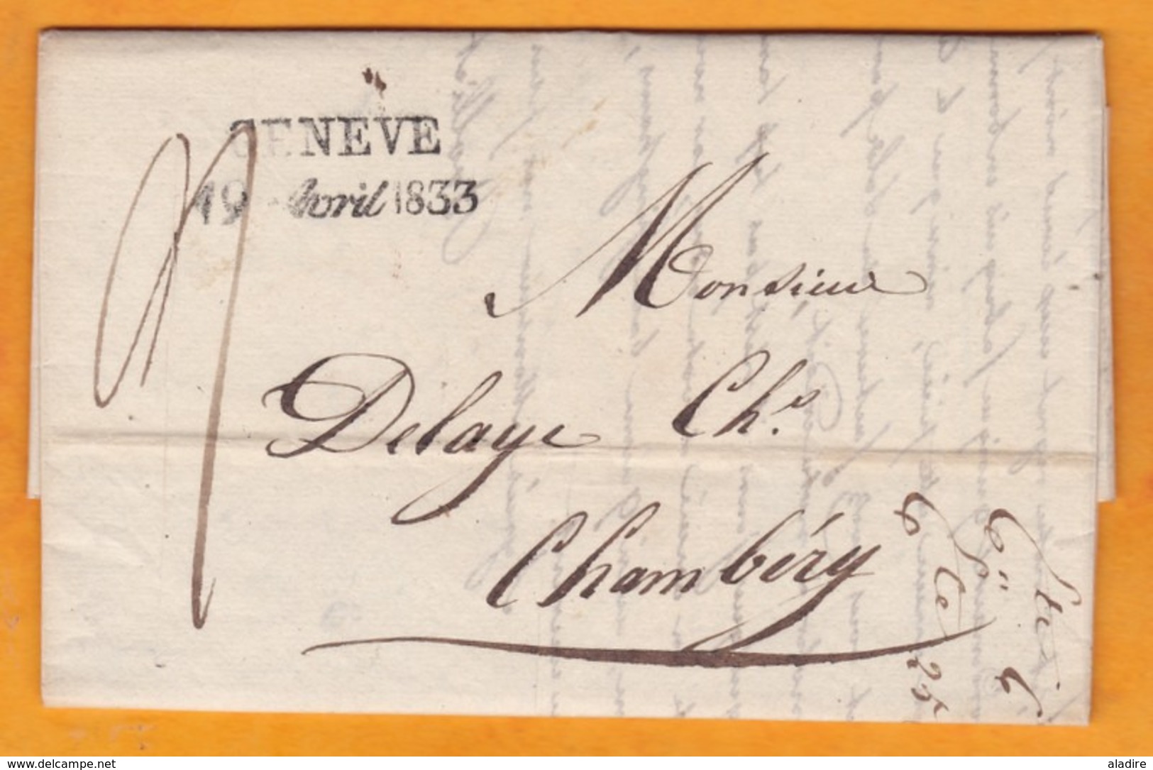 1833 - Marque Postale & Date Sur Lettre Avec Correspondance + Facture De Genève, Suisse Vers Chambéry, Savoie - ...-1845 Prefilatelia