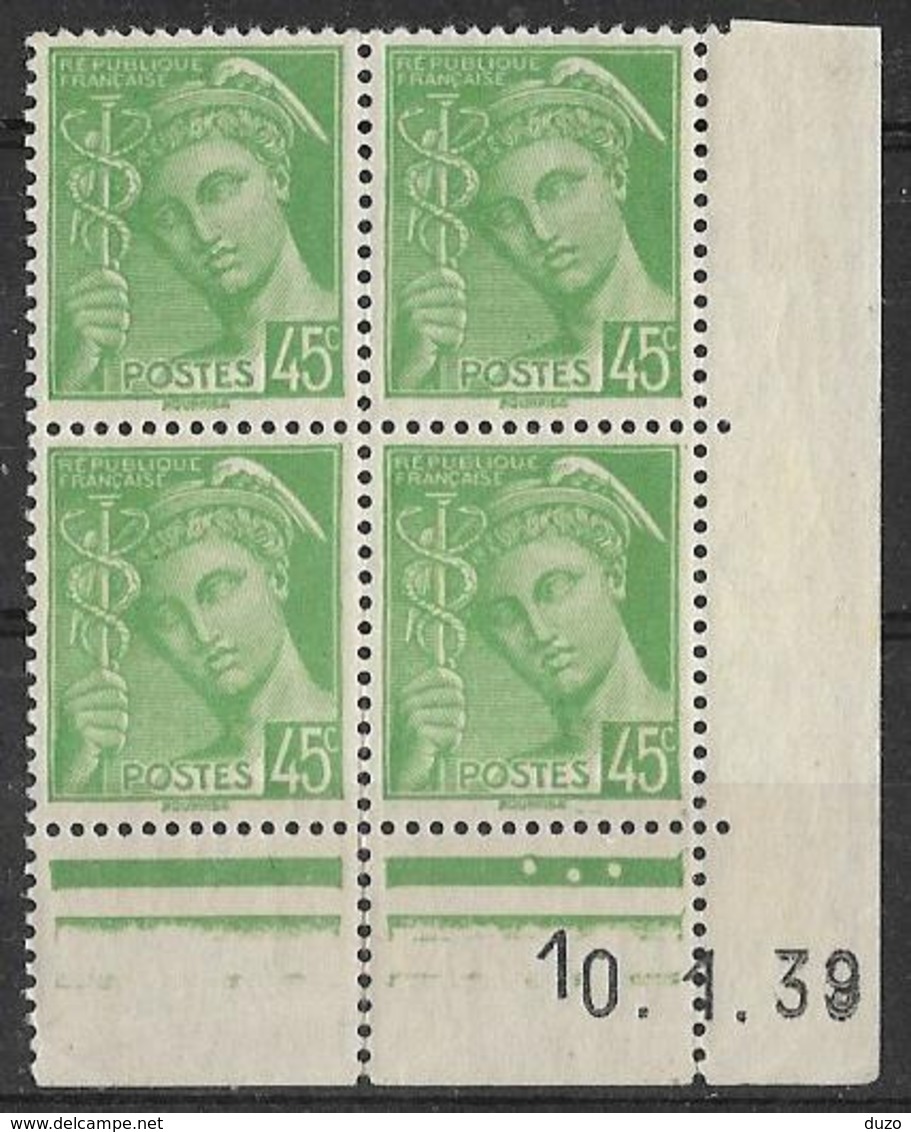 France - 1938/41 - Coin Daté 10/1/39 - Type Mercure 45c. Vert-jaune - Y&T N° 414 **  Neuf Luxe ( 1er Choix) - 1930-1939