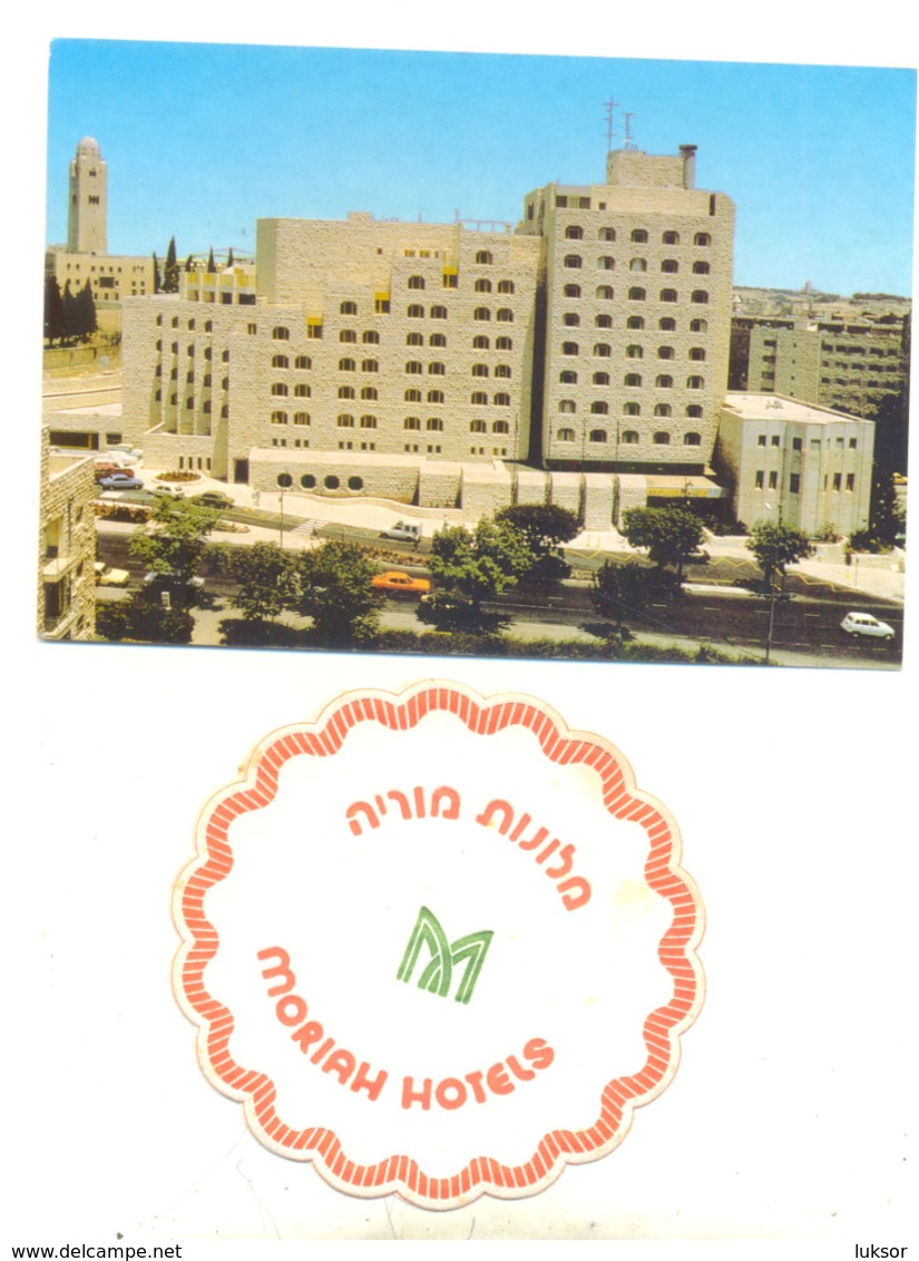 JERUSALEM MORIAH HOTEL YEAR 1991 POSCARD AND PAD FOR GLASS HOTEL MORIAH - Israel