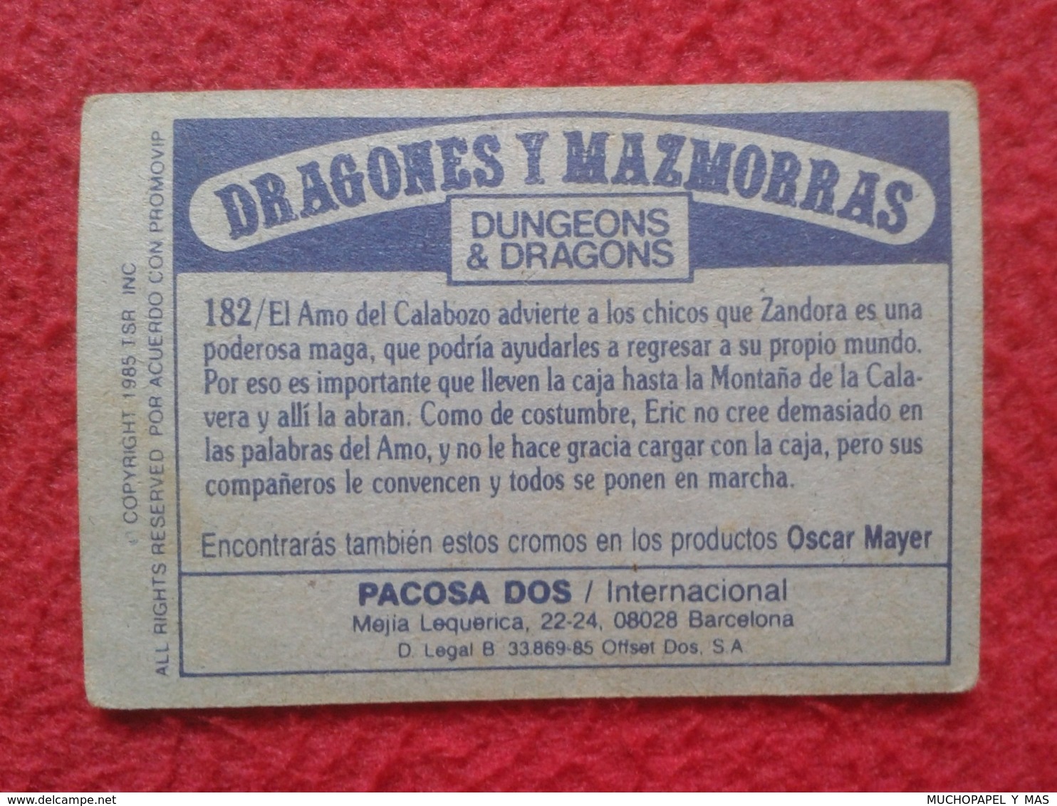 SPAIN ANTIGUO CROMO OLD COLLECTIBLE CARD DRAGONES Y MAZMORRAS DUNGEONS & AND DRAGONS Le Sourire Du Dragon PACOSA DOS 182 - Otros & Sin Clasificación