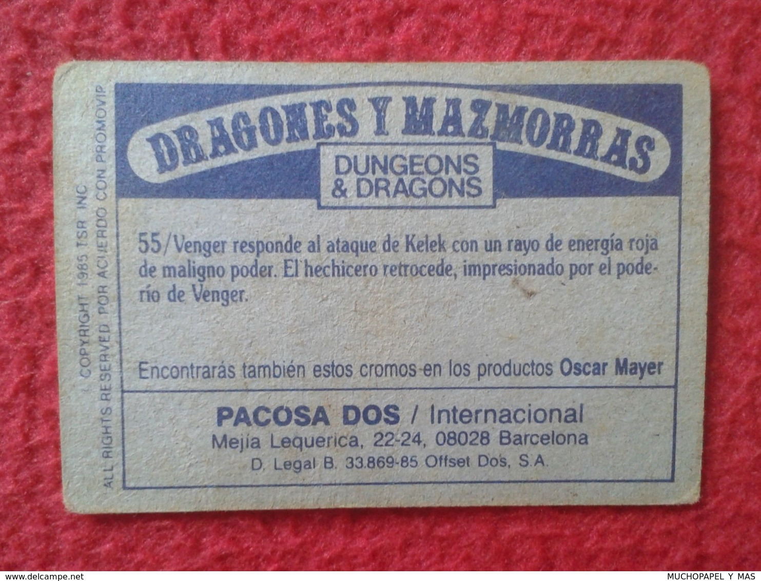 SPAIN ANTIGUO CROMO OLD COLLECTIBLE CARD DRAGONES Y MAZMORRAS DUNGEONS & AND DRAGONS Le Sourire Du Dragon PACOSA DOS 55 - Otros & Sin Clasificación