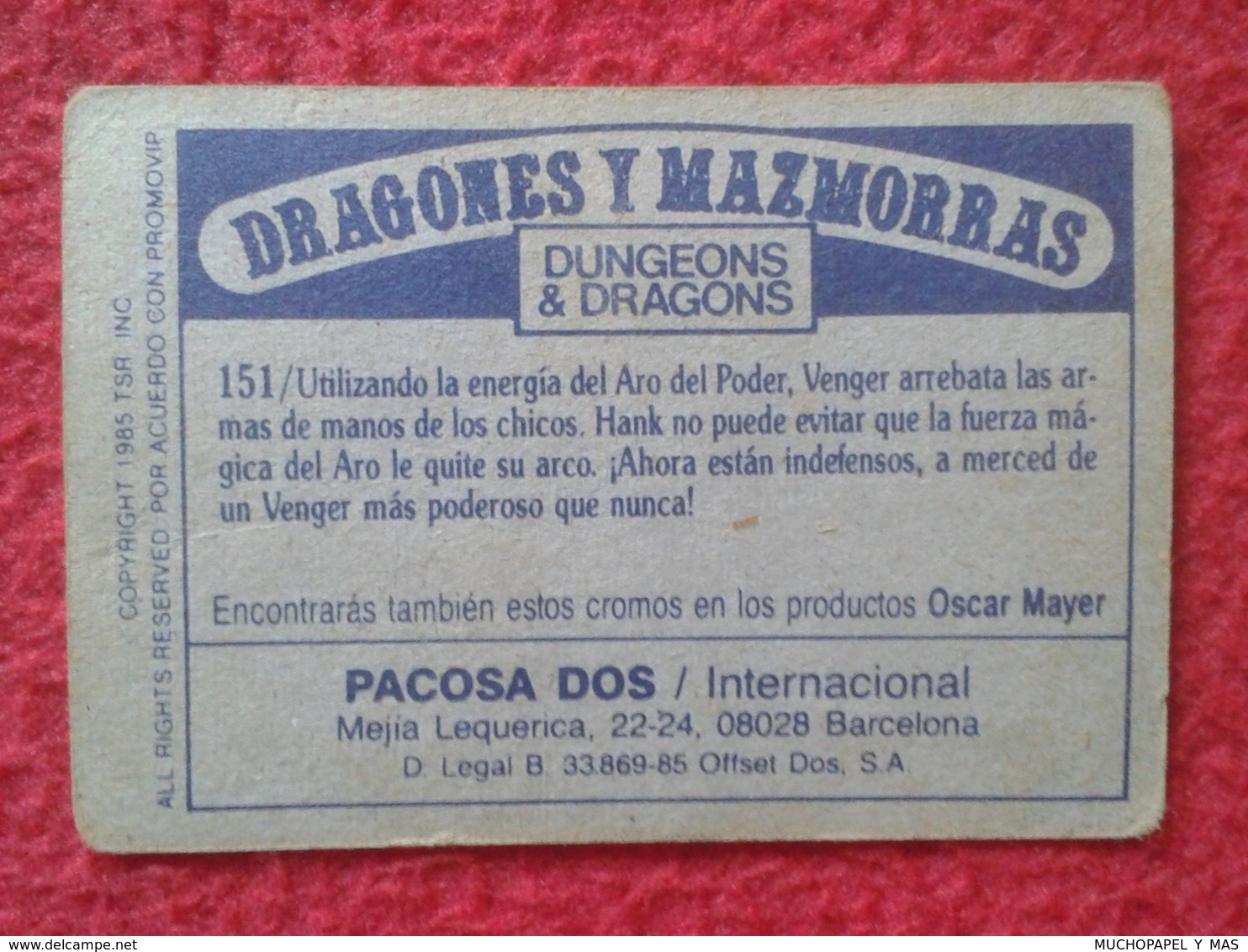 SPAIN ANTIGUO CROMO OLD COLLECTIBLE CARD DRAGONES Y MAZMORRAS DUNGEONS & AND DRAGONS Le Sourire Du Dragon PACOSA DOS 151 - Otros & Sin Clasificación