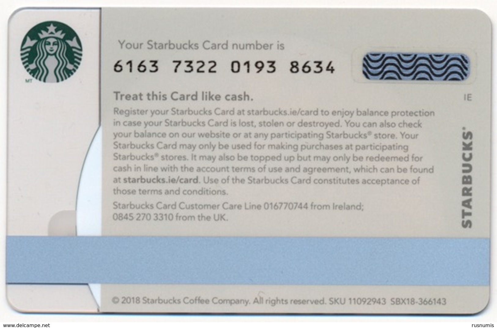 IRELAND - IRLANDE - IRLAND - IRLANDA STARBUCKS CARD LOGO MINT UNUSED - Gift Cards