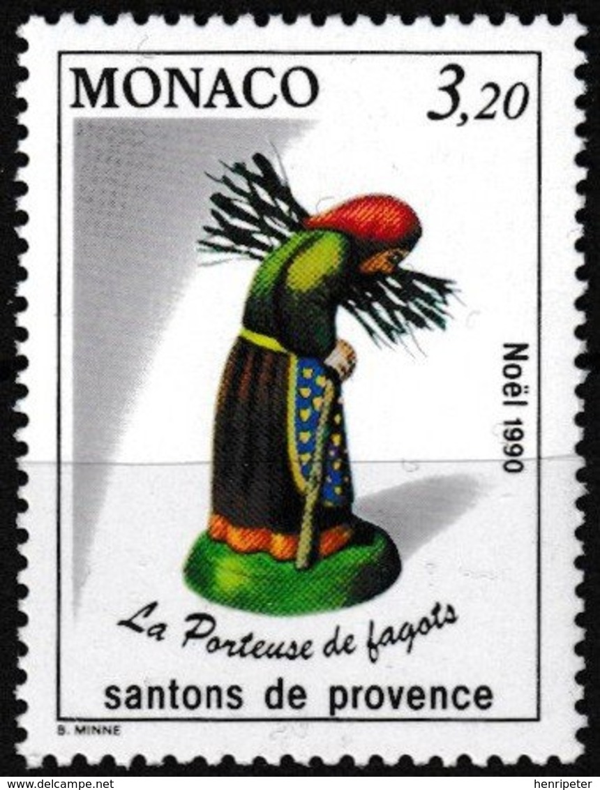Timbre-poste Gommé Neuf**  Noël Santons De Provence La Porteuse De Fagots - N° 1744 (Yvert) - Principauté De Monaco 1990 - Unused Stamps