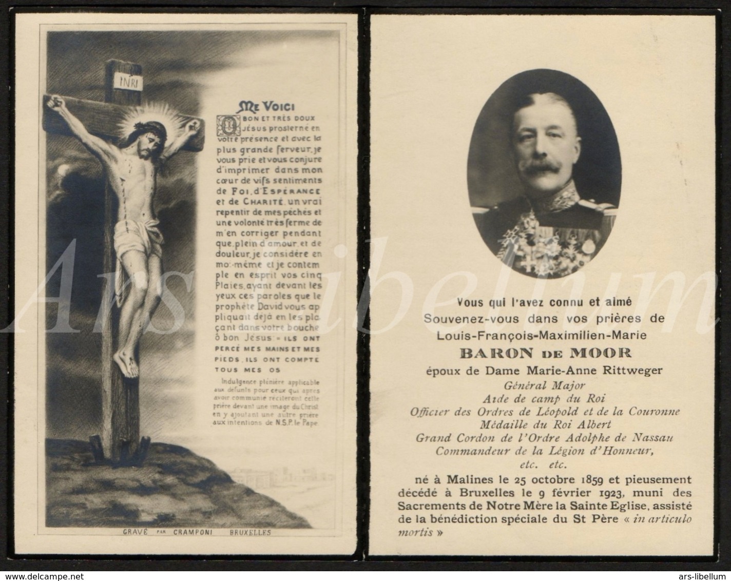 Doodsprentje / Bidprentje / Avis De Décès / Baron De Moor / Général Major / Mechelen / Bruxelles / 1923 / 2 Scans - Religion & Esotericism