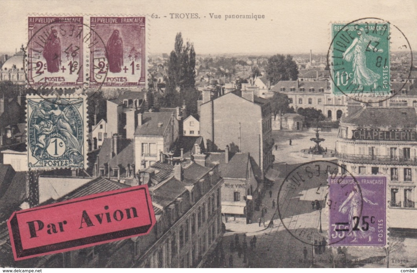 CARTE. IMPRIME. 18 4 27. PAR AVION LIGN E PARIS LYON MARSEILLE. EXPOSITION PHILATELIQUE DE TROYES.POUR NICE - 1960-.... Storia Postale