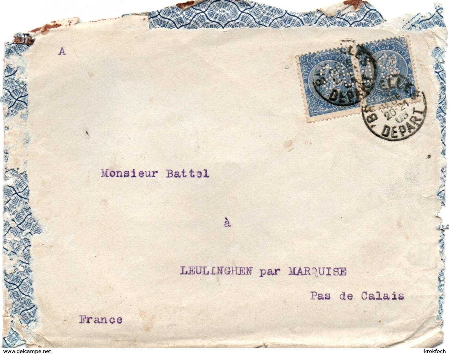 Double Perforation SF FS Sur Lettre Bruxelles 1905 - Perfint Perforated - 1863-09