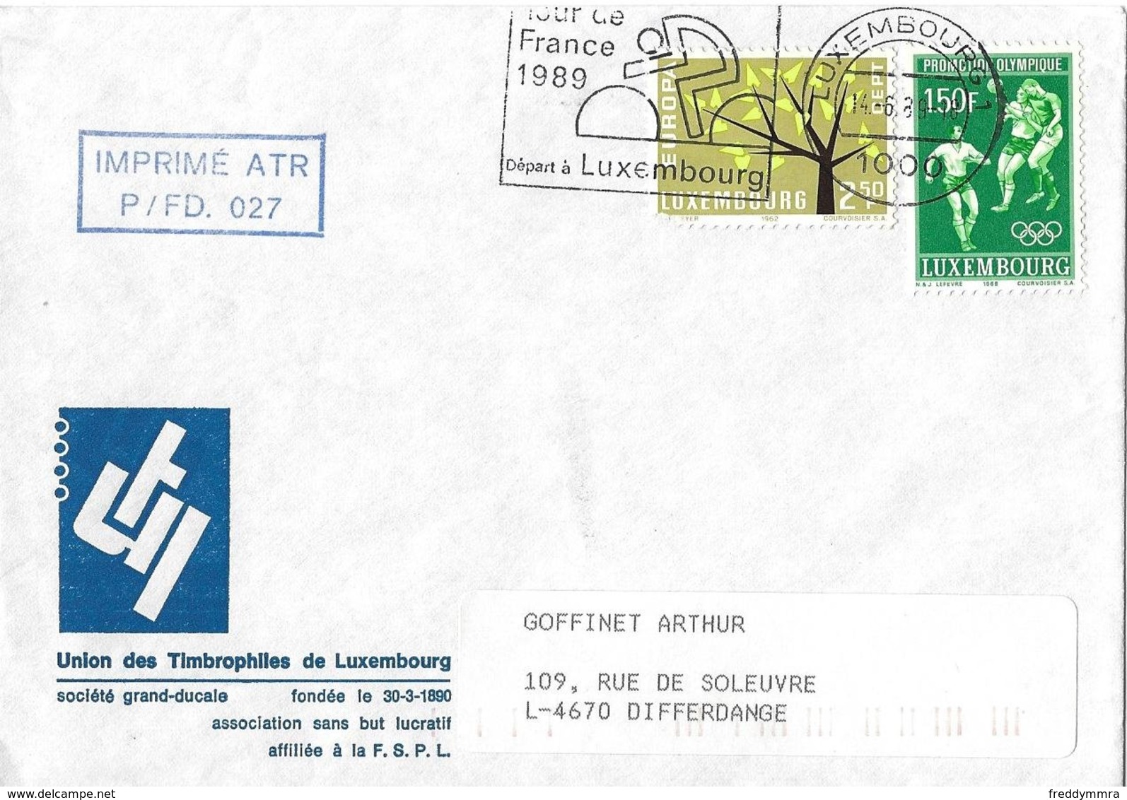 Luxembourg: Lettre Avec Oblitération Tour De France 1989 - Radsport