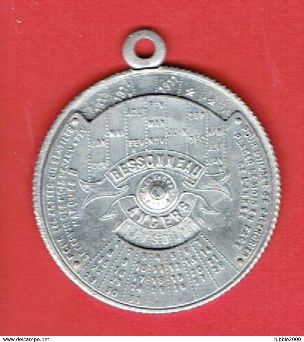 MEDAILLE PUBLICITAIRE CALENDRIER A SYSTEME BESSONNEAU A ANGERS 1911 A 1931 FICELLE LIEUSE COQ AGRICULTURE - Professionnels / De Société