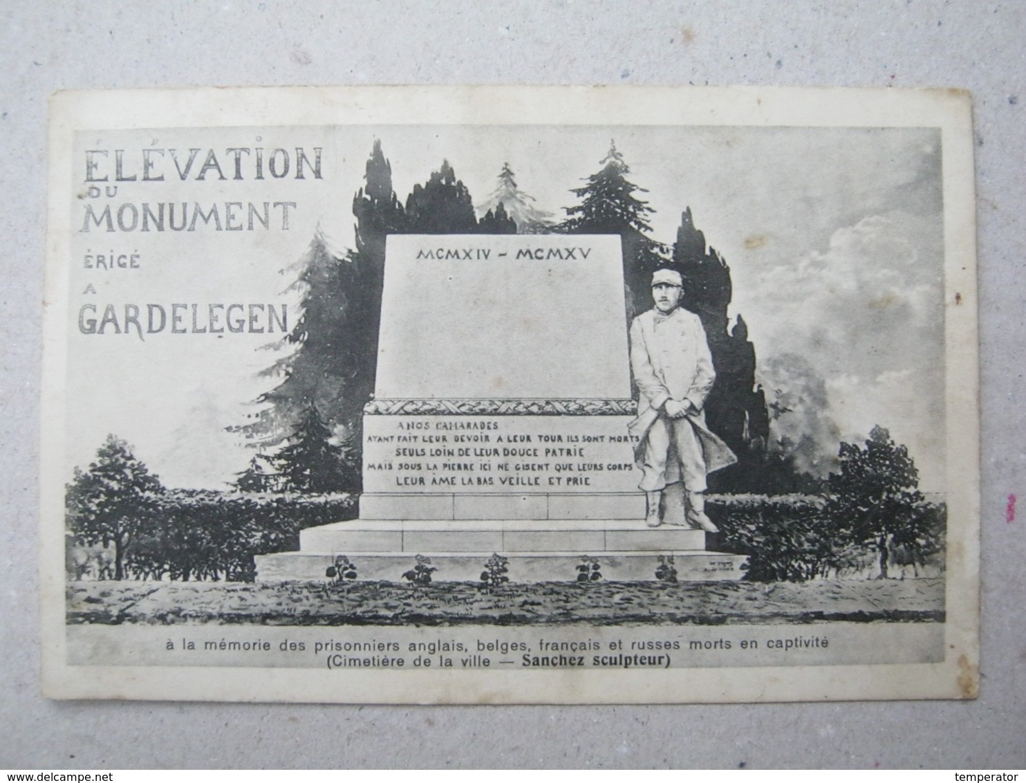 Gardelegen Elevation Monument Prisonniers Anglais , Belges, Français Et Russes Morts En Captivité Sanchez Sculpteur WWI - Gardelegen