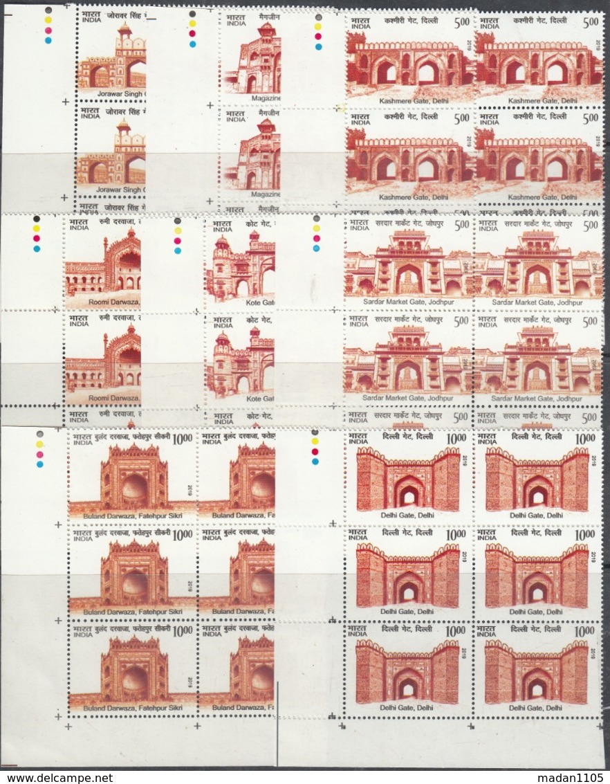 INDIA 2019  Set 8v  HISTORICAL GATES  INDIAN FORTS & MONUMENTS, Architecture, BLOCKS Of 6  With Traffic Lts,  MNH (**) - Nuovi