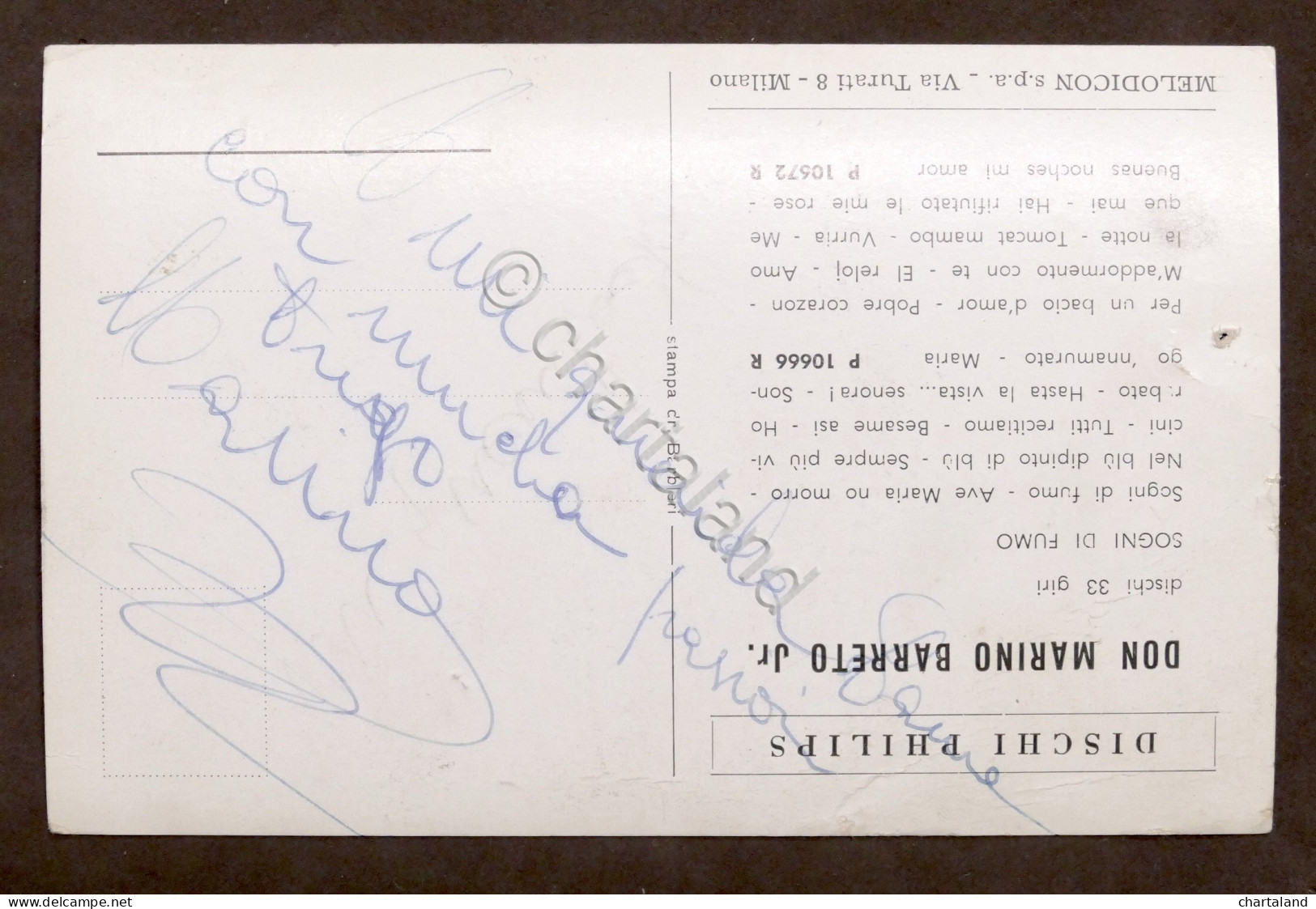 Musica - Autografo Del Cantante Don Marino Barreto Jr. - 1960 Ca. - Altri & Non Classificati