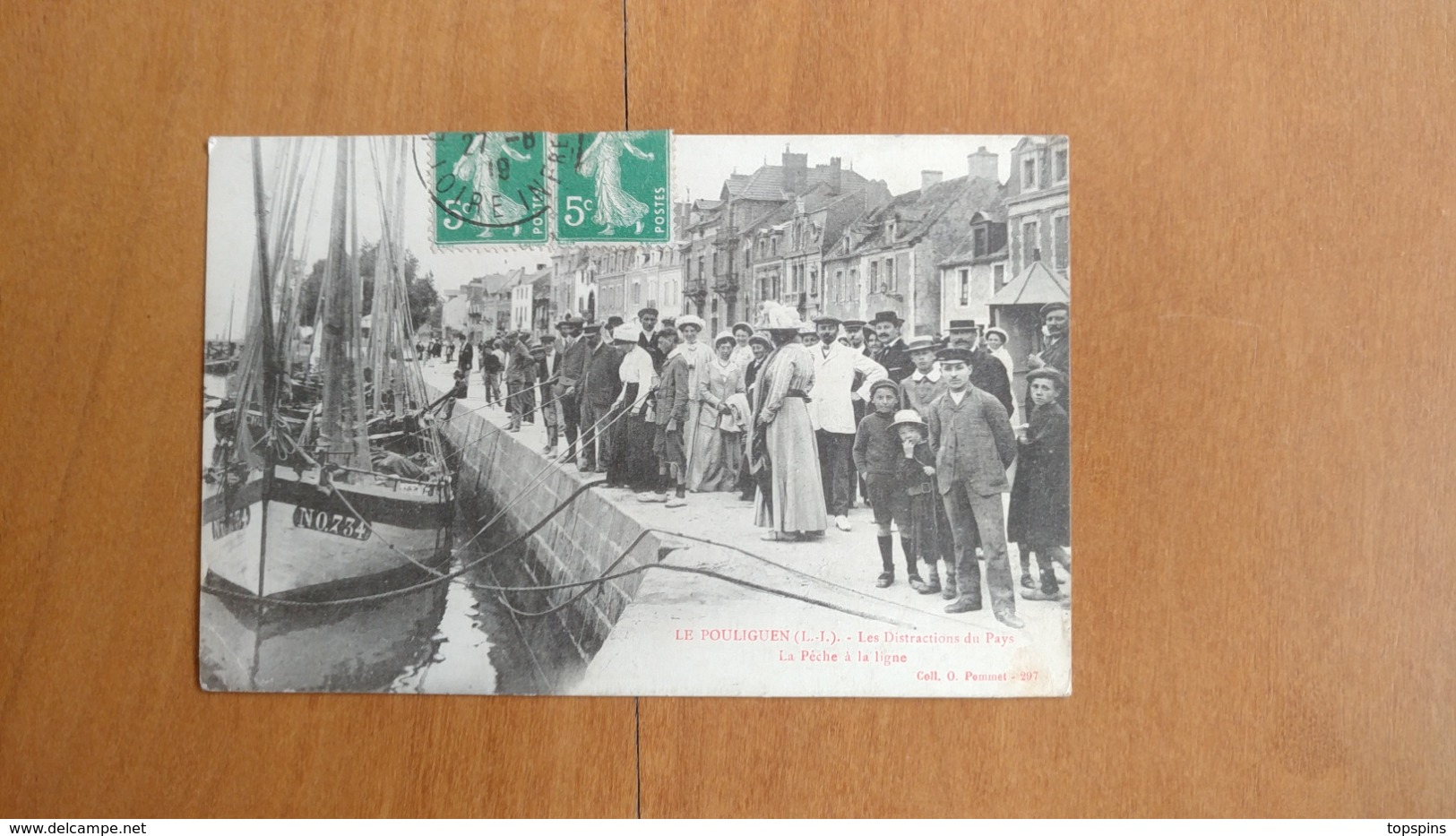 POMMET CARTE POSTALE CP LE POULIGUEN PECHE A LA LIGNE  BATEAU MER ANIME  1919 TBE - Le Pouliguen