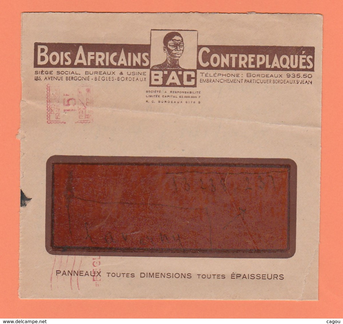 LETTE A EN-TETE BOIS AFRICAINS CONTREPLAQUES B.A.C DE BEGLES BORDEAUX - Otros & Sin Clasificación