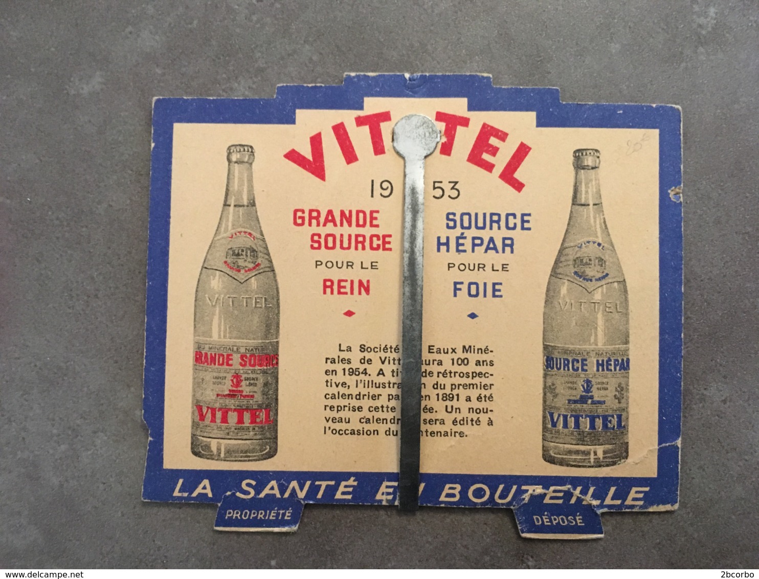 CALENDRIER SUR SUPPORT 1953 PUBLICITE VITTEL GRANDE SOURCE - Kleinformat : 1941-60