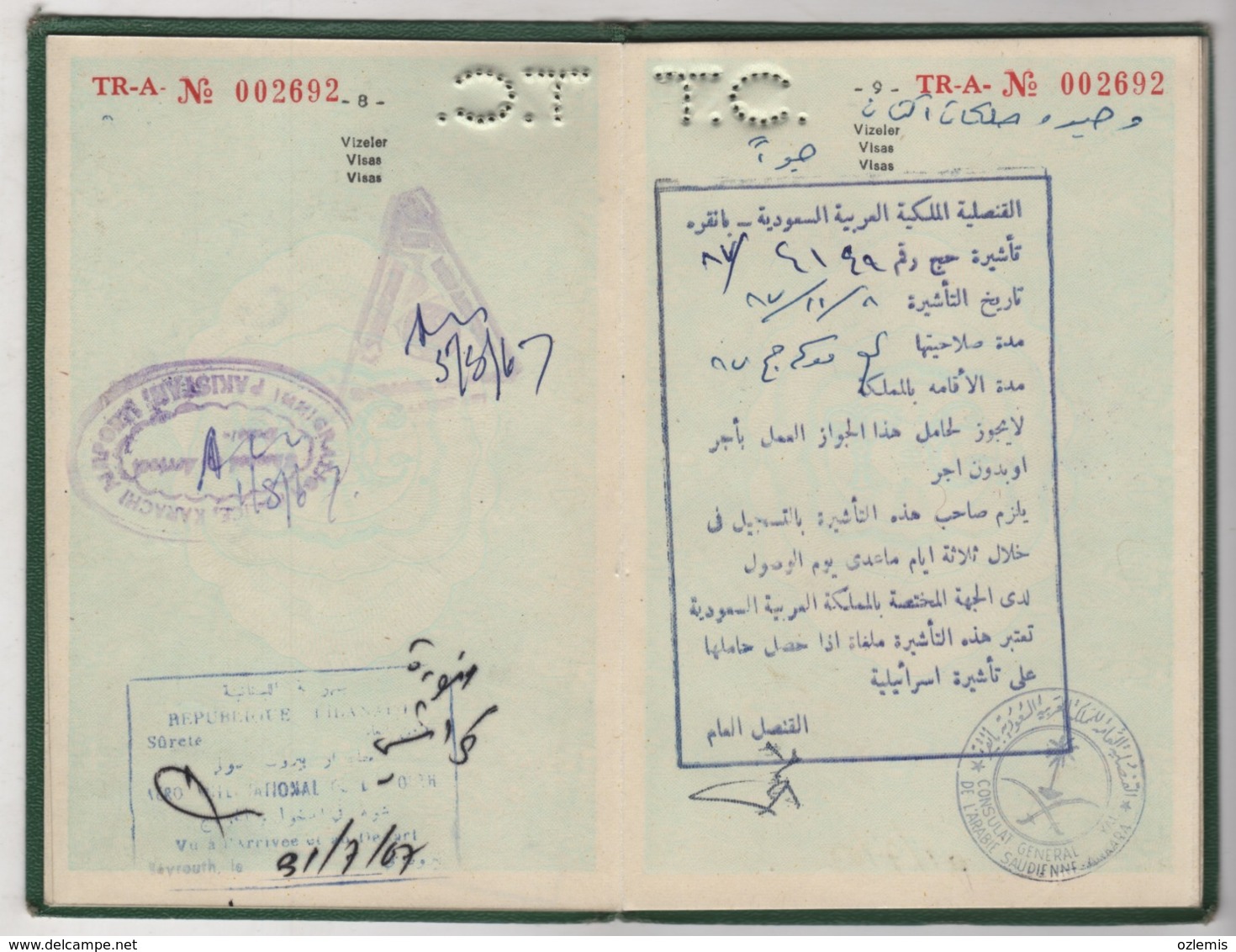 1967 SPECIAL  PASSPORT ,PASSEPORT USED  ,ITALY ,LIBAN,PAKISTAN,SAUDIA ARABIA AND INDİA VISA FISCALS