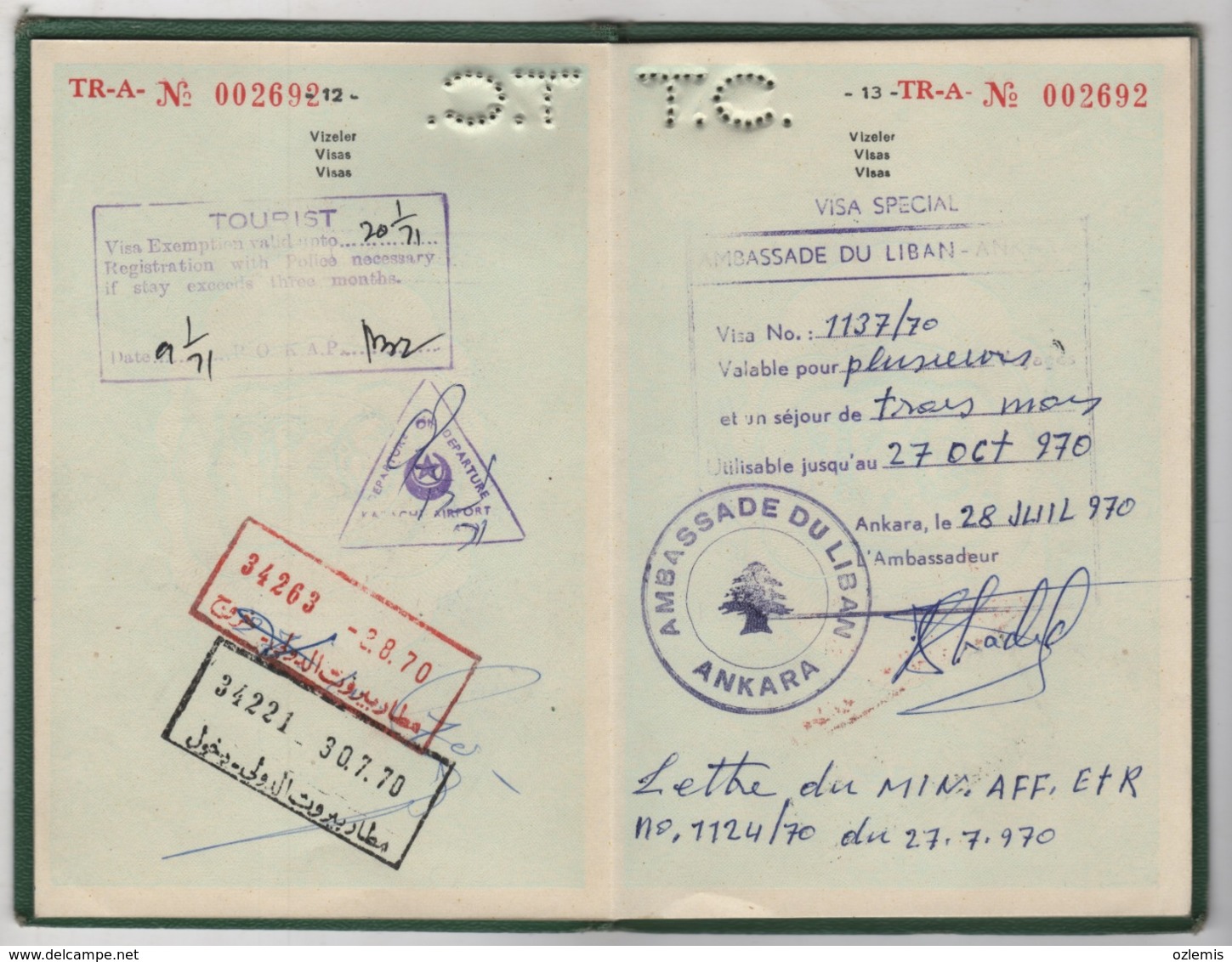 1967 SPECIAL  PASSPORT ,PASSEPORT USED  ,ITALY ,LIBAN,PAKISTAN,SAUDIA ARABIA AND INDİA VISA FISCALS