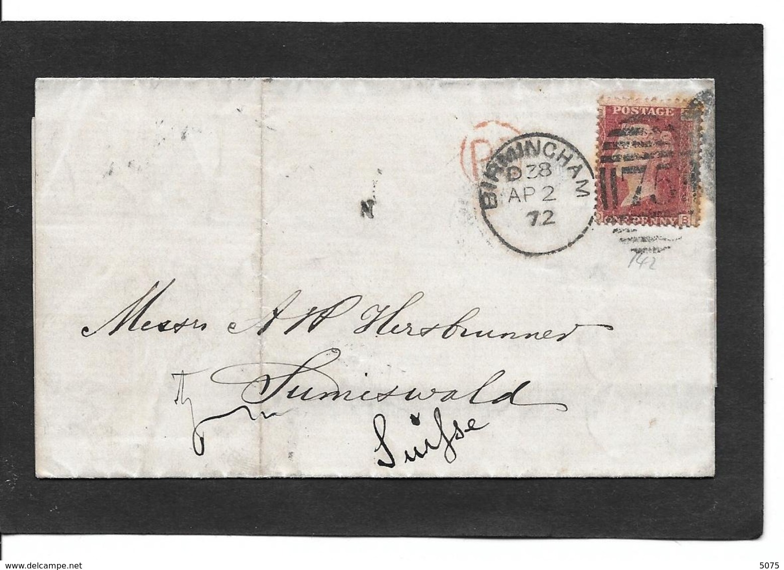 BIRMINGHAM 2.4.1872 StG 43  Pl 142 - Lettres & Documents