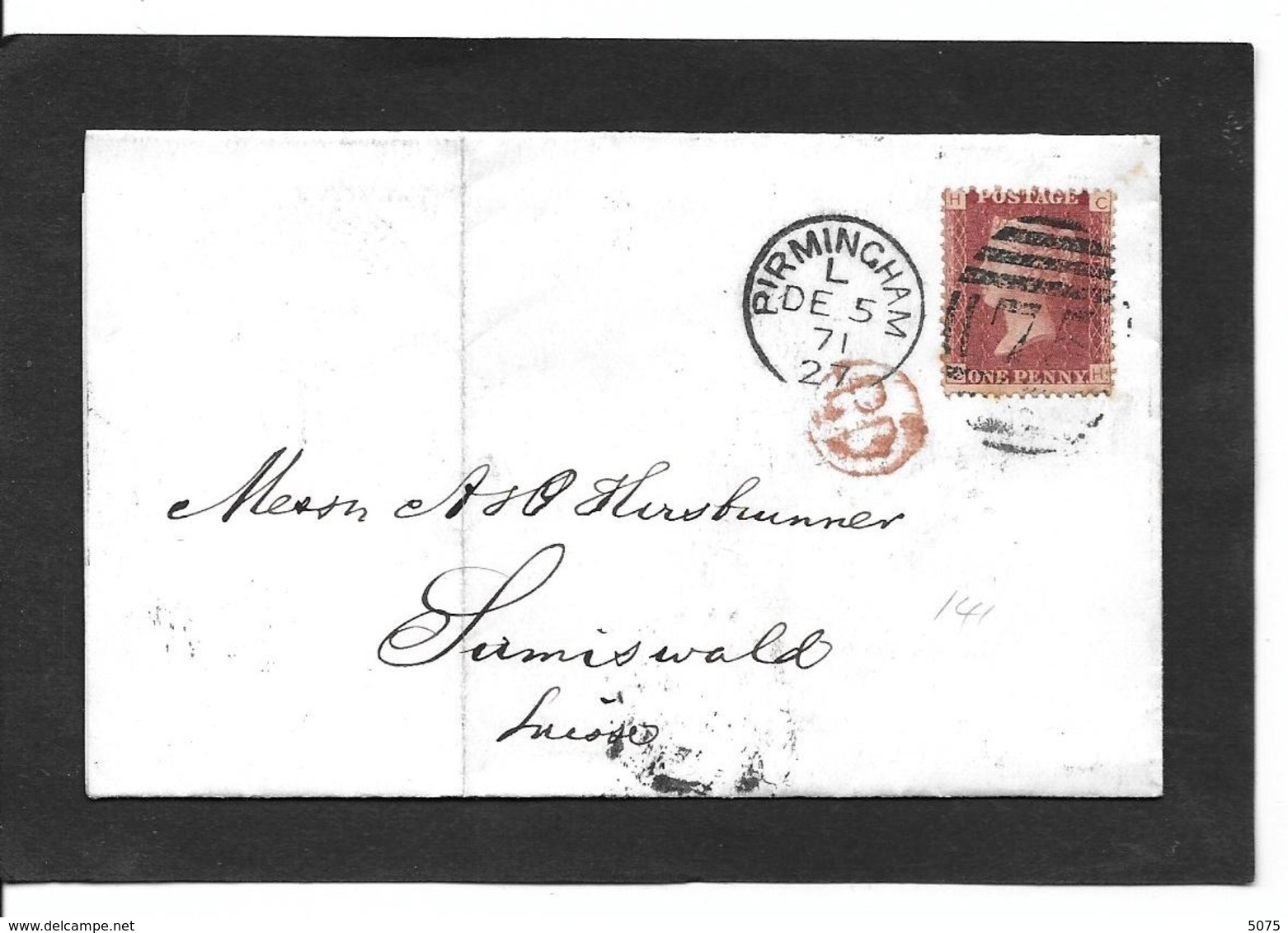 BIRMINGHAM 5.12.1871 StG 43  Pl 141 - Covers & Documents