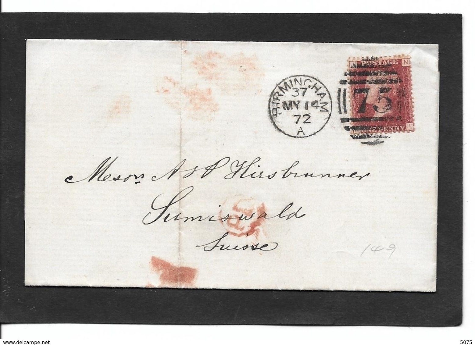 BIRMINGHAM 14.5.1872 StG 43  Pl 149 - Storia Postale