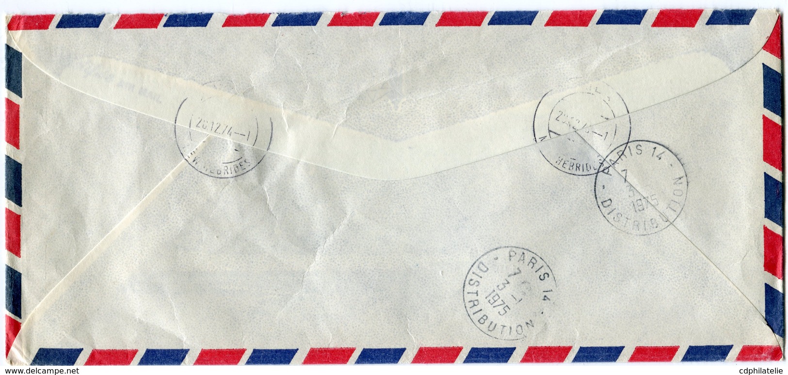 NOUVELLES-HEBRIDES LETTRE RECOMMANDEE PAR AVION "O.C.S." SERVICE DES POSTES DEPART POSTAGE PAID 28 DEC 1974 VILA........ - Storia Postale