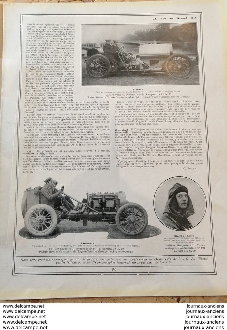 1906 COURSE AUTOMOBILE LE GRAND PRIX DE L.'A.C.F - LA VIE AU GRAND AIR - 1900 - 1949