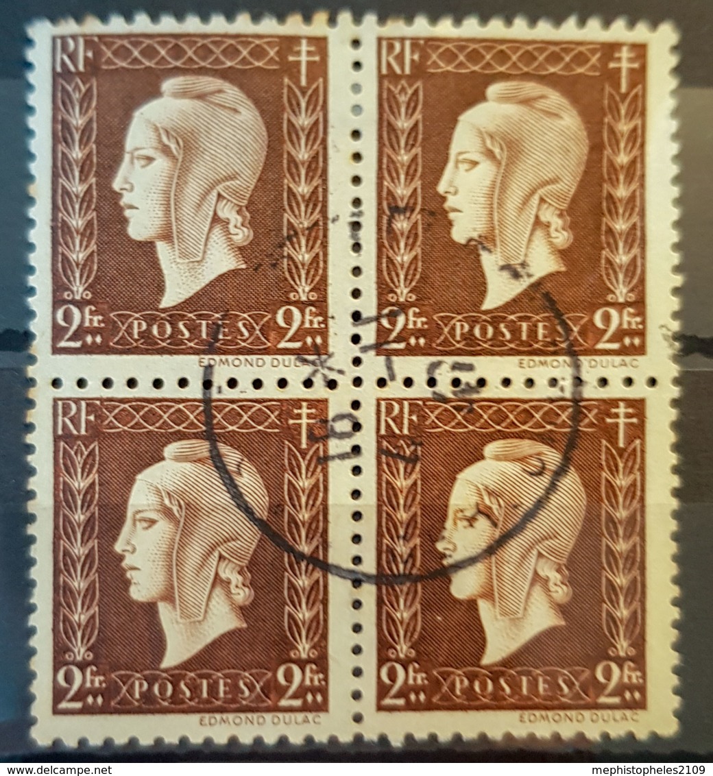 FRANCE 1945 - Canceled - YT 692 - 2F - Bloc Of 4! - Used Stamps