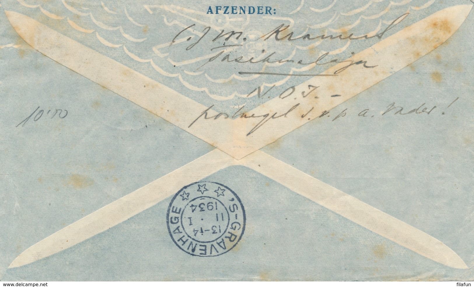 Nederlands Indië - 1934 - 3 Zegels Op Postjager-briefje Van Tasikmalaja Naar Den Haag / Nederland - Nederlands-Indië