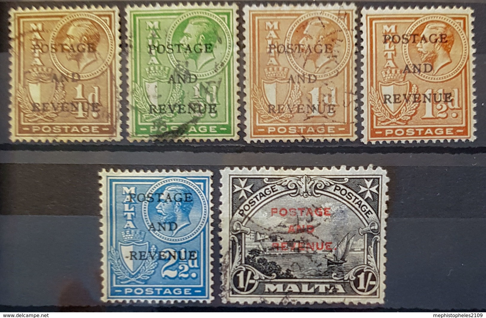 MALTA 1928 - MLH/canceled - Sc# 148, 149, 151, 152, 155, 160 - Malta (...-1964)