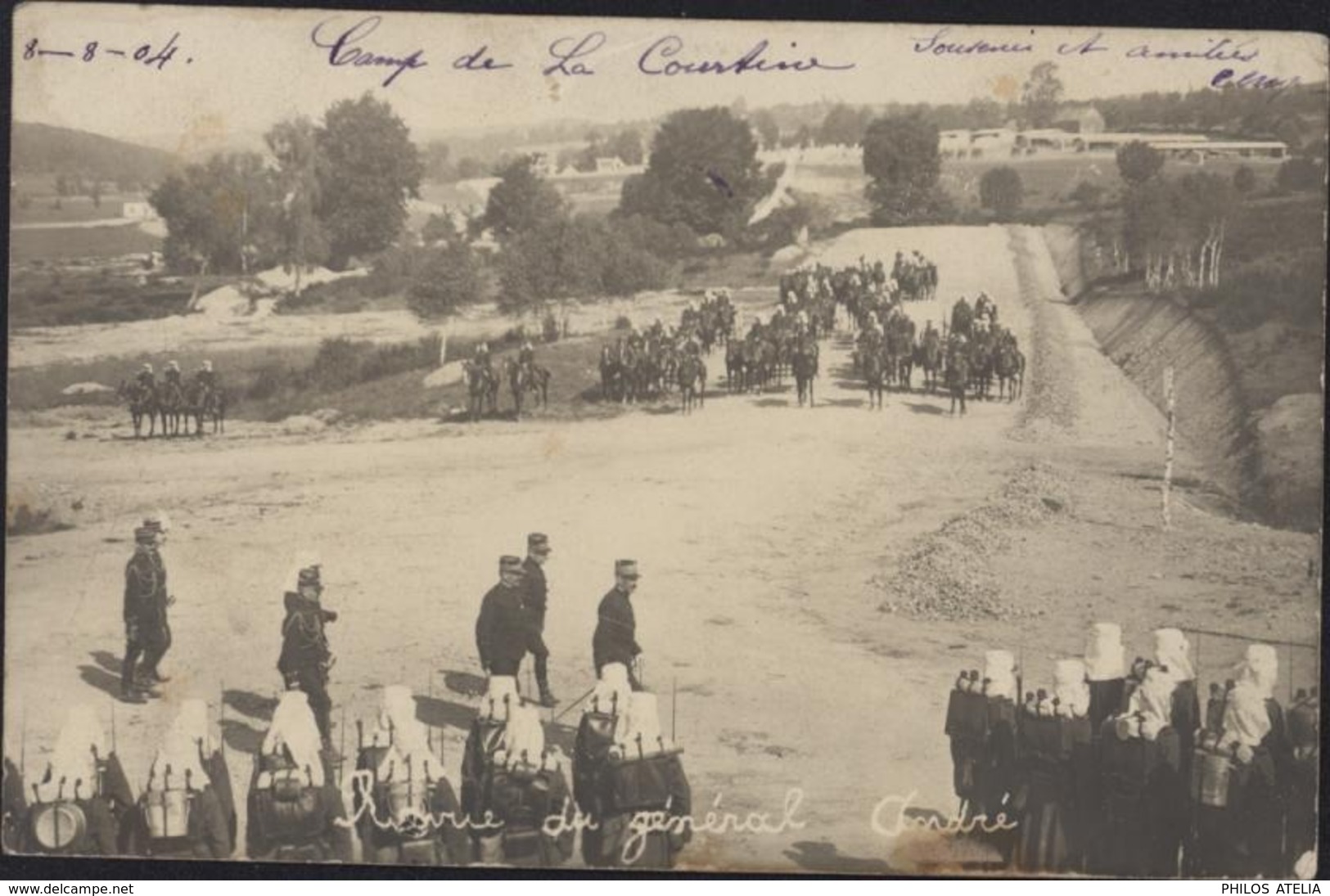 CPA Carte Photo Revue Du Général André Camp De La Courtine Creuse 1904 Militaria Cachet OL - Otros & Sin Clasificación