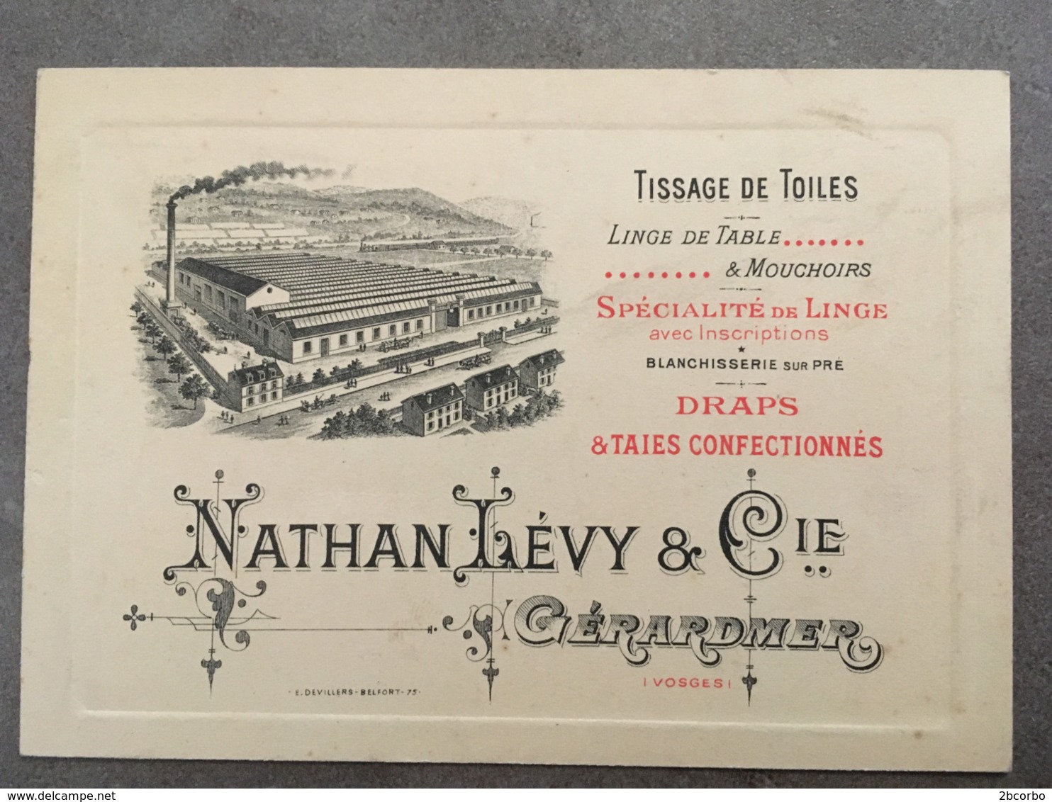 CARTE PUB NATHAN LEVY TISSAGE DE TOILES GERARDMER - Sonstige & Ohne Zuordnung