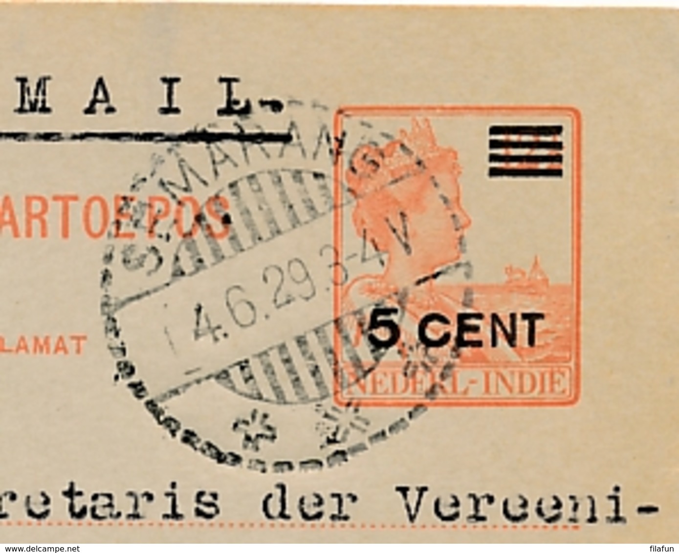 Nederlands Indië - 1929 - 5 Cent Opdruk Op 12,5 Cent Wilhelmina, Briefkaart G42 Van Semarang Per Hollandse Mail Naar NL - Niederländisch-Indien