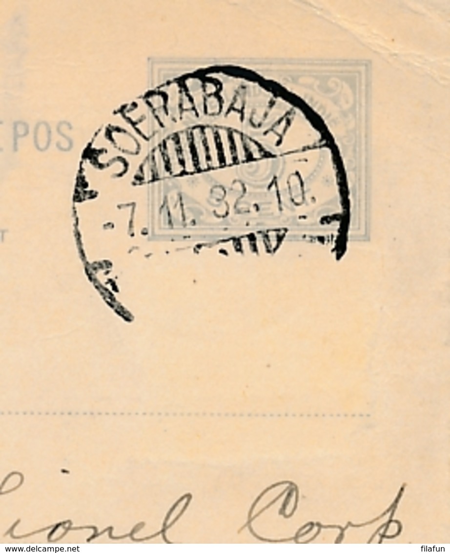 Nederlands Indië - 1932 - 5 Cent Cijfer, Briefkaart G52b Met Luchtpost Reklame Van Soerabaja Naar New York / USA - Nederlands-Indië