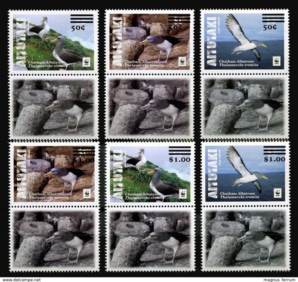 2019 Aitutaki, Birds, WWF, New Denomination Overprint, 6 Stamps, MNH - Other & Unclassified