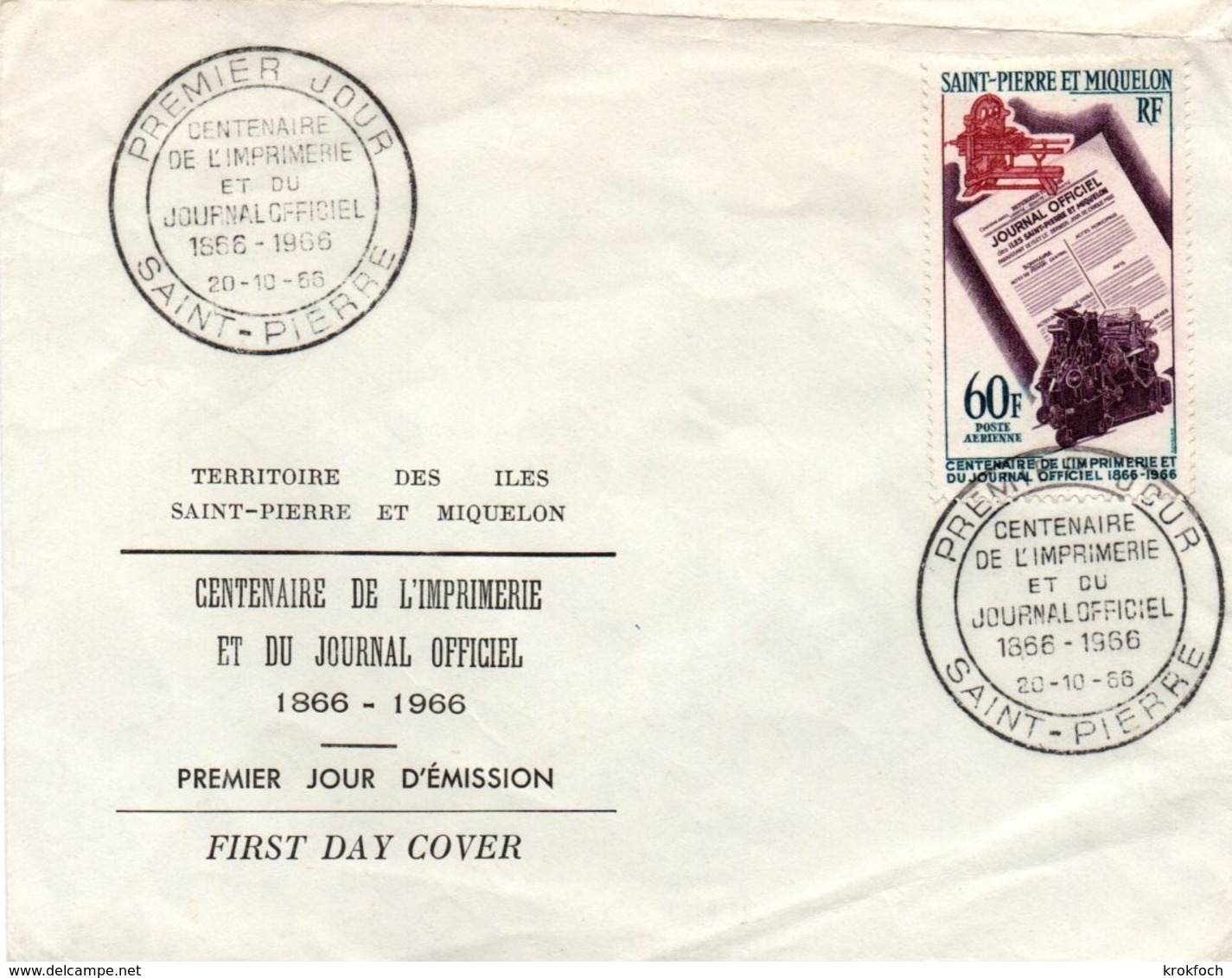 Saint-Pierre Et Miquelon 1966 - FDC Journal Officiel - FDC