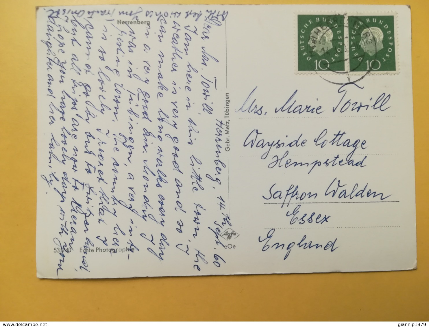 CARTOLINA POSTCARD GERMANIA DEUTSCHE 1960 HERRENBERG BOLLO THEODOR HEUSS OBLITERE' POSTKARTEN - Herrenberg