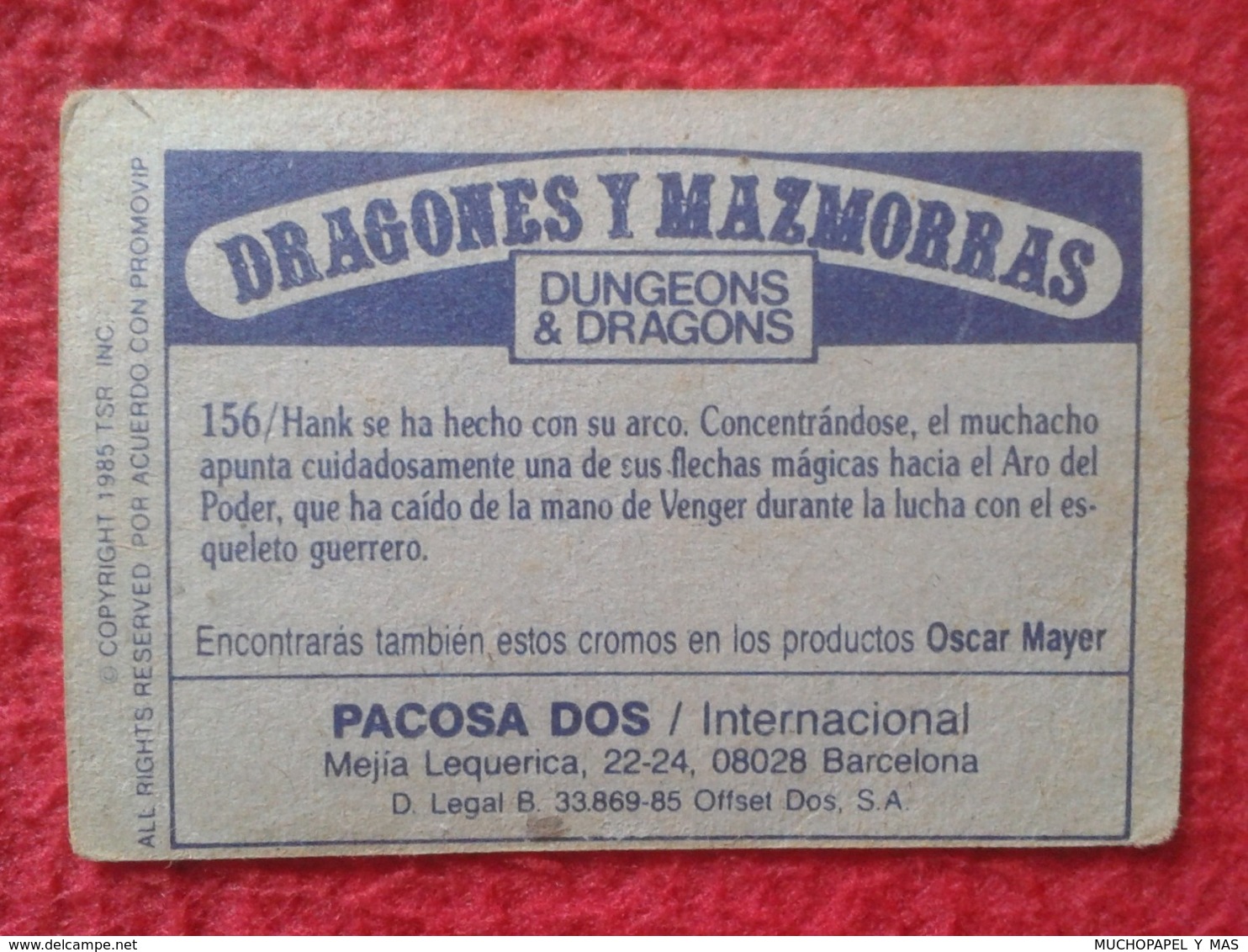 SPAIN ANTIGUO CROMO OLD COLLECTIBLE CARD DRAGONES Y MAZMORRAS DUNGEONS & AND DRAGONS Le Sourire Du Dragon PACOSA DOS 156 - Otros & Sin Clasificación