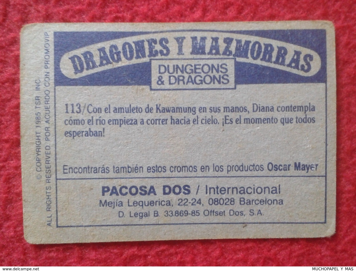 SPAIN ANTIGUO CROMO OLD COLLECTIBLE CARD DRAGONES Y MAZMORRAS DUNGEONS & AND DRAGONS Le Sourire Du Dragon PACOSA DOS 113 - Otros & Sin Clasificación