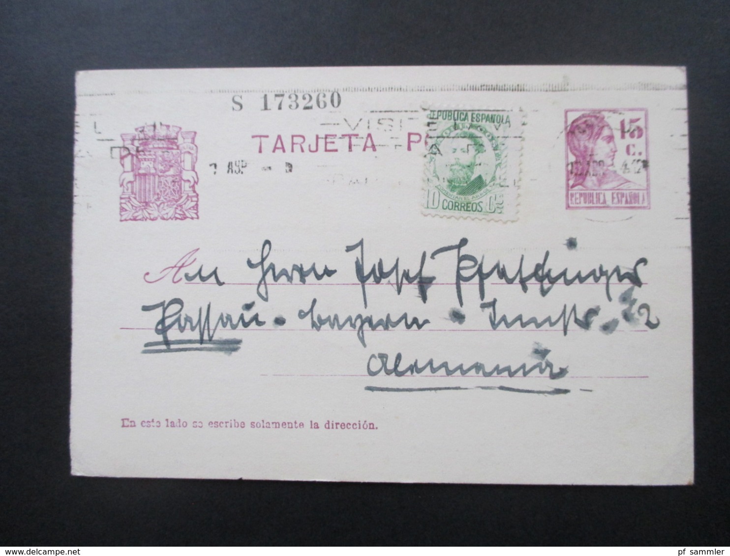 Spanien 1936 Kurz Vor Dem Bürgerkrieg GA Sinnbilder Der Republik Mit Zusatzfrankatur Nach Passau - Storia Postale