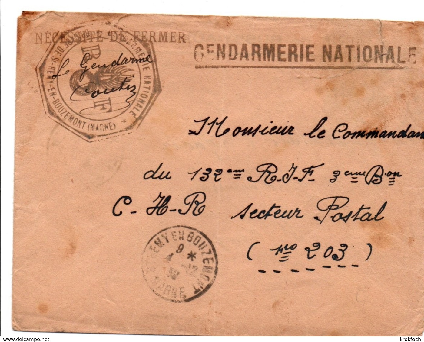 Gendarmerie St-Rémy-en-Bouzemont Marne - Lettre En Franchise 1939 - Grenade - Military Postmarks From 1900 (out Of Wars Periods)