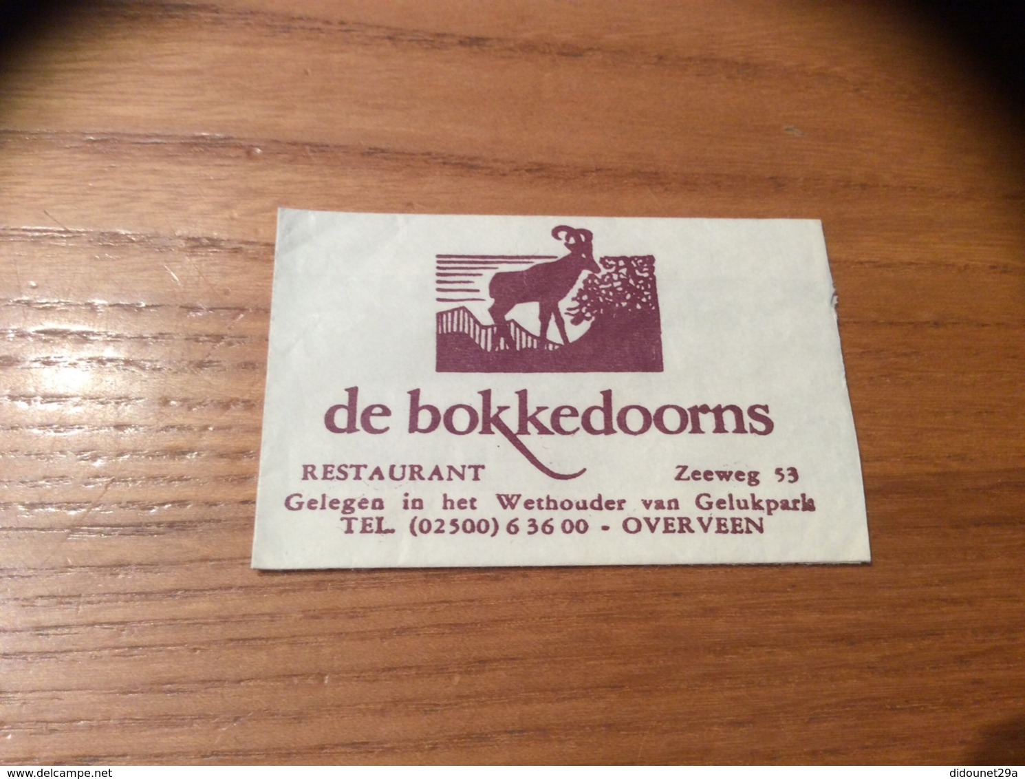 Ancien Sachet De Sucre Pays-Bas "de Bokkedoorns RESTAURANT - OVERVEEN " (bouc) - Sugars