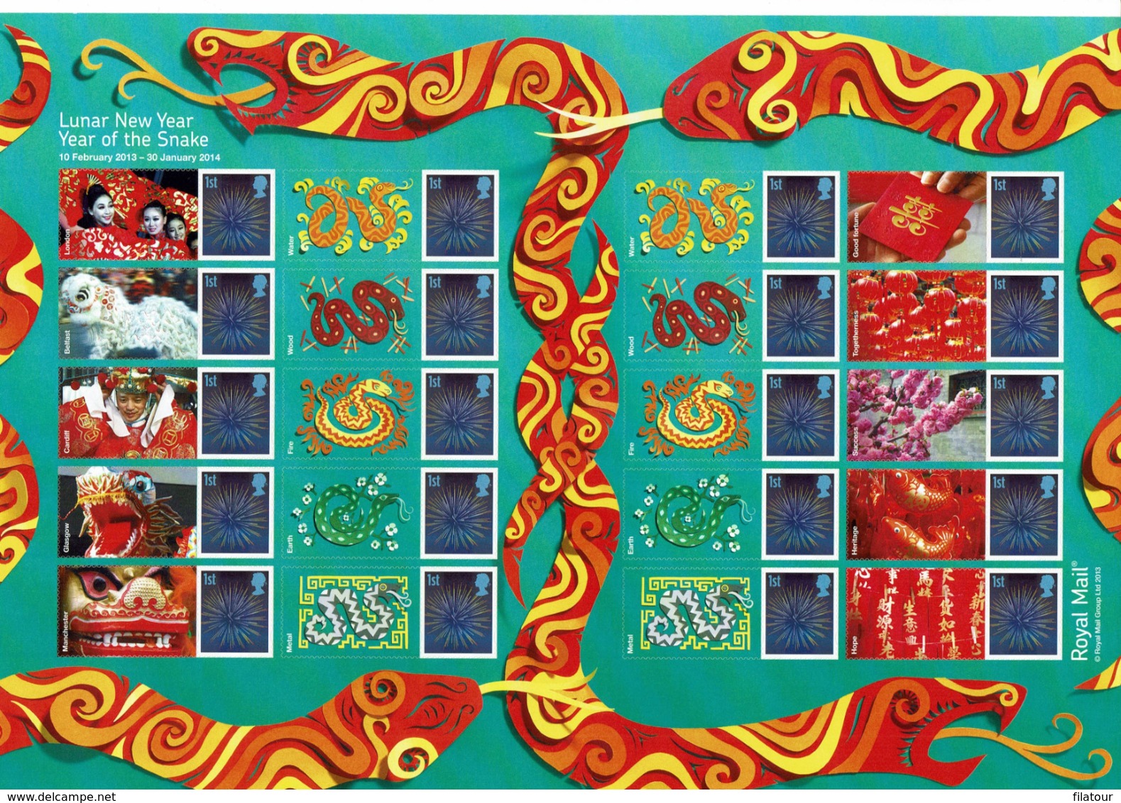 Feuille 2809e: 2014 Année Lunaire Chinoise Du SERPENT - Scènes Festives Et Serpents Stylisés. - Feuilles, Planches  Et Multiples