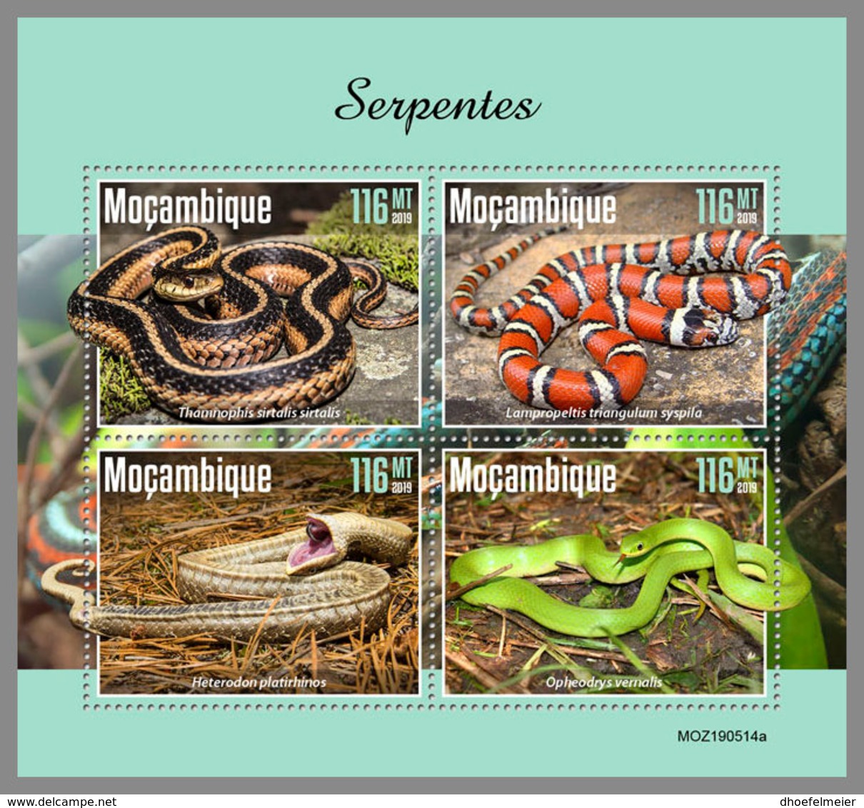 MOZAMBIQUE 2019 MNH Snakes Schlangen Serpents M/S - IMPERFORATED - DH1944 - Schlangen