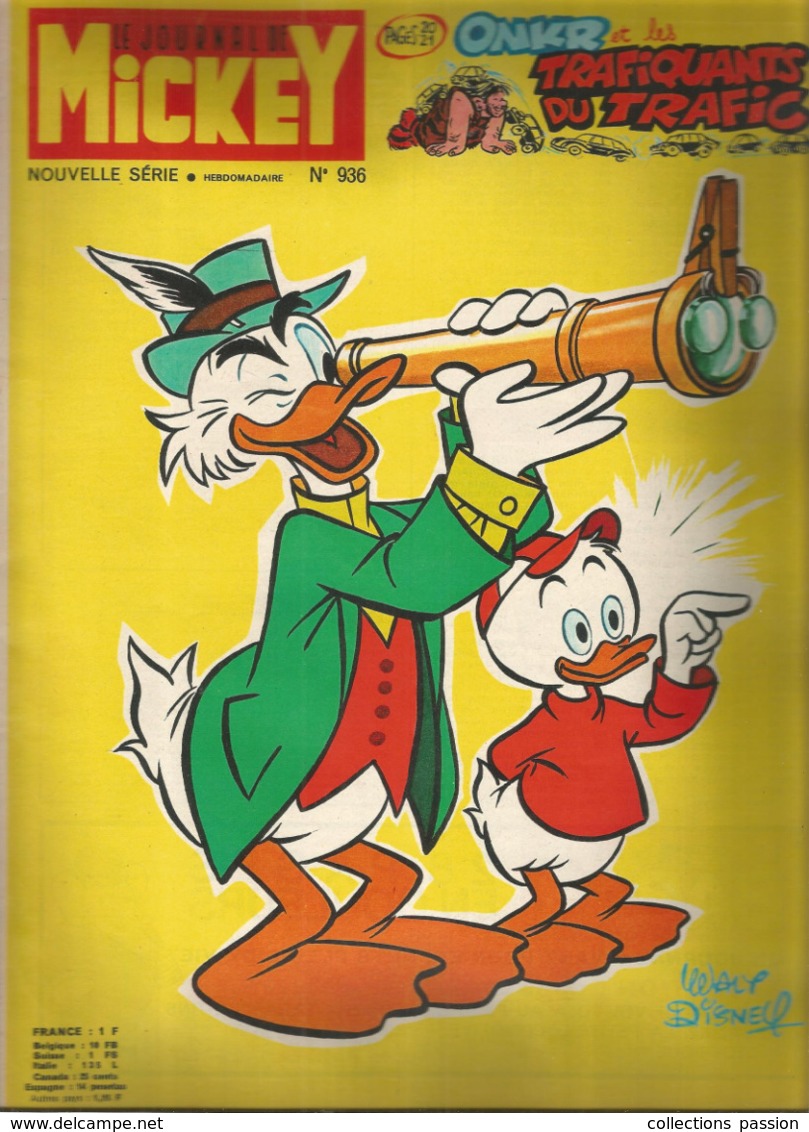 JC , Le Journal De MICKEY , Nouvelle Série ,n° 936 ,  1970 , Frais Fr 1.95 E - Autres & Non Classés