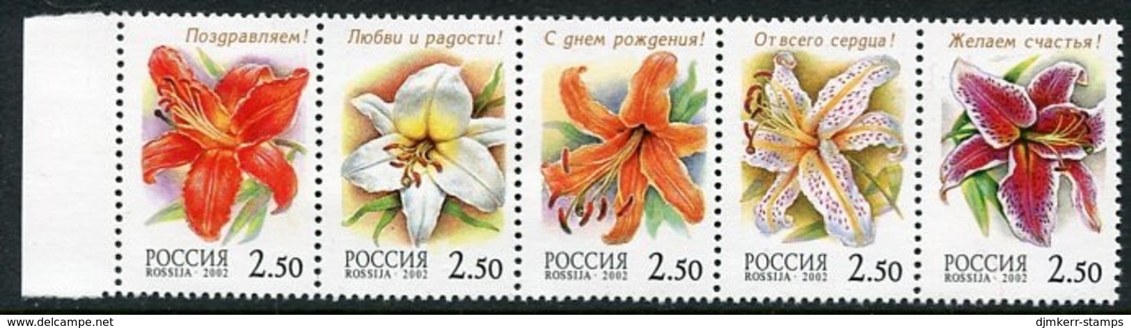 RUSSIA 2002 Lilies In Strip MNH / **.  Michel 966-70 - Ongebruikt
