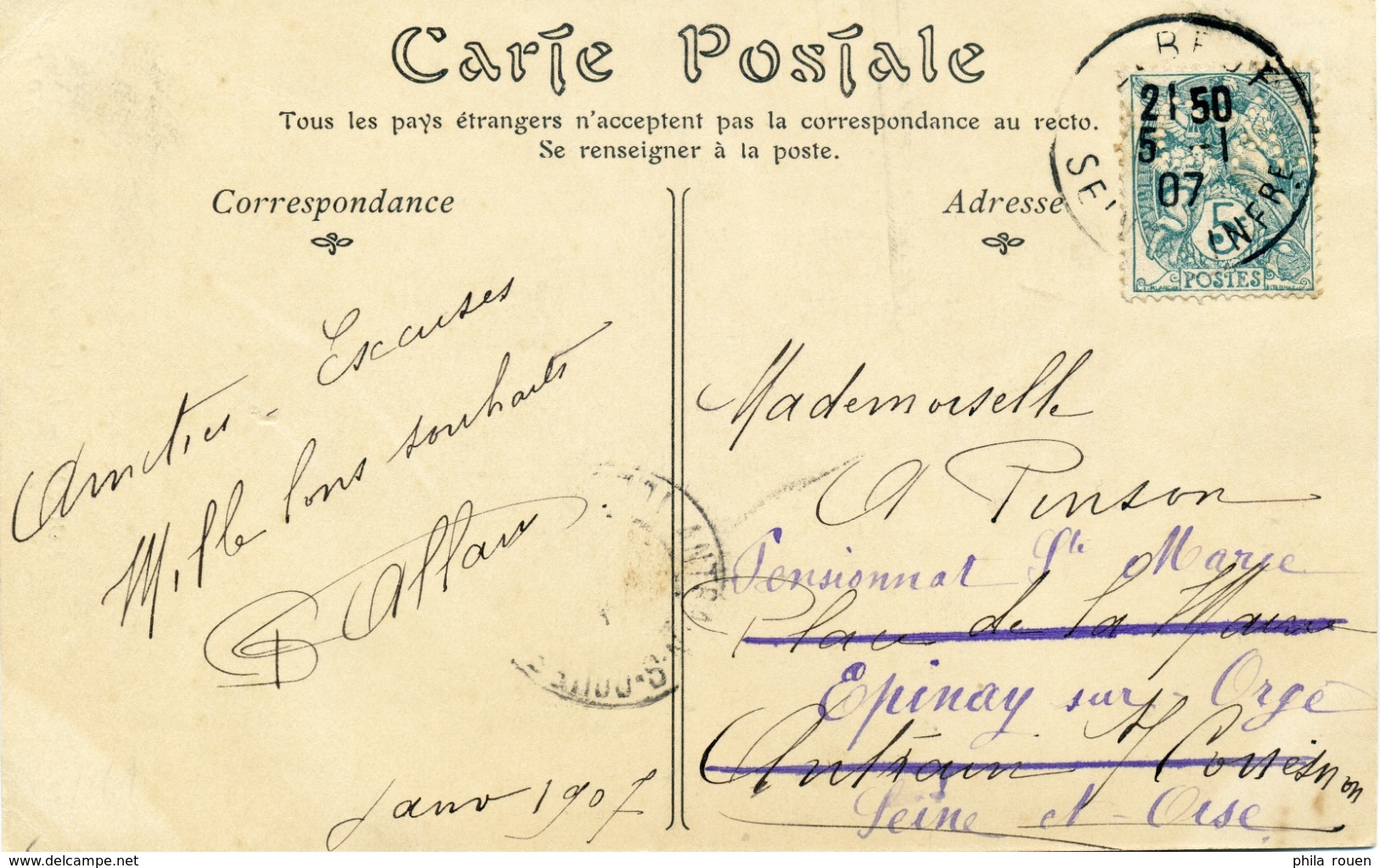 Carte Postale Allain 1907 C.A. 19 Avec Signature C. Allain - Altri & Non Classificati