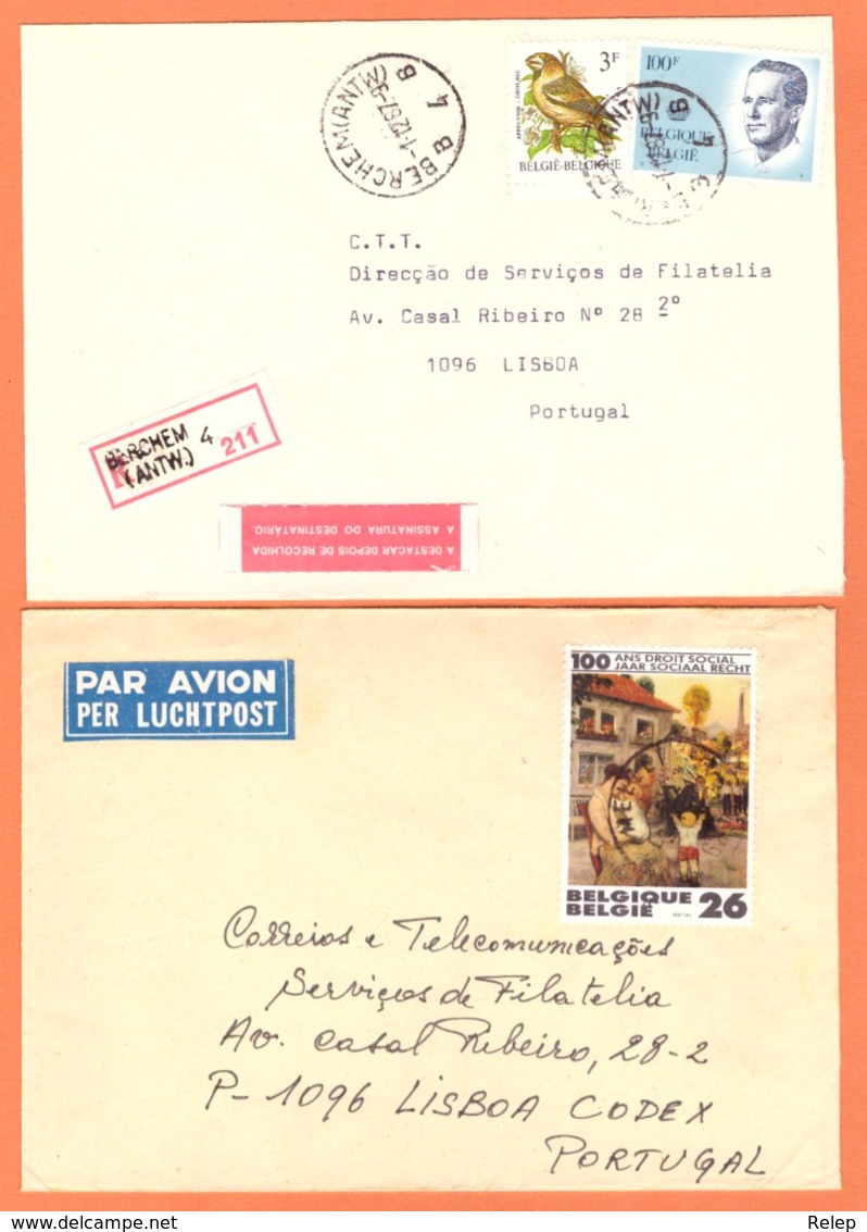 Belgique 1984 Et 1987 Berchem Letter Envelope For Lisbon 07-12-87 - Used Stamps