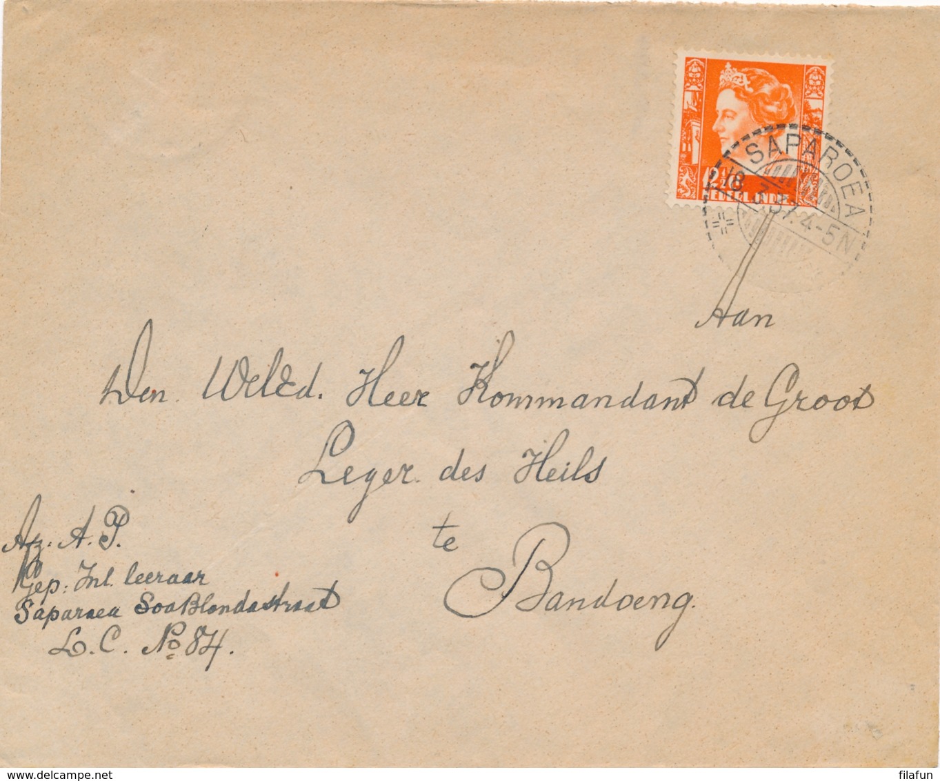Nederlands Indië - 1937 - 12,5 Cent Wilhelmina Op Cover Van LB SAPAROEA Naar Leger Des Heils Te Bandoeng - Nederlands-Indië